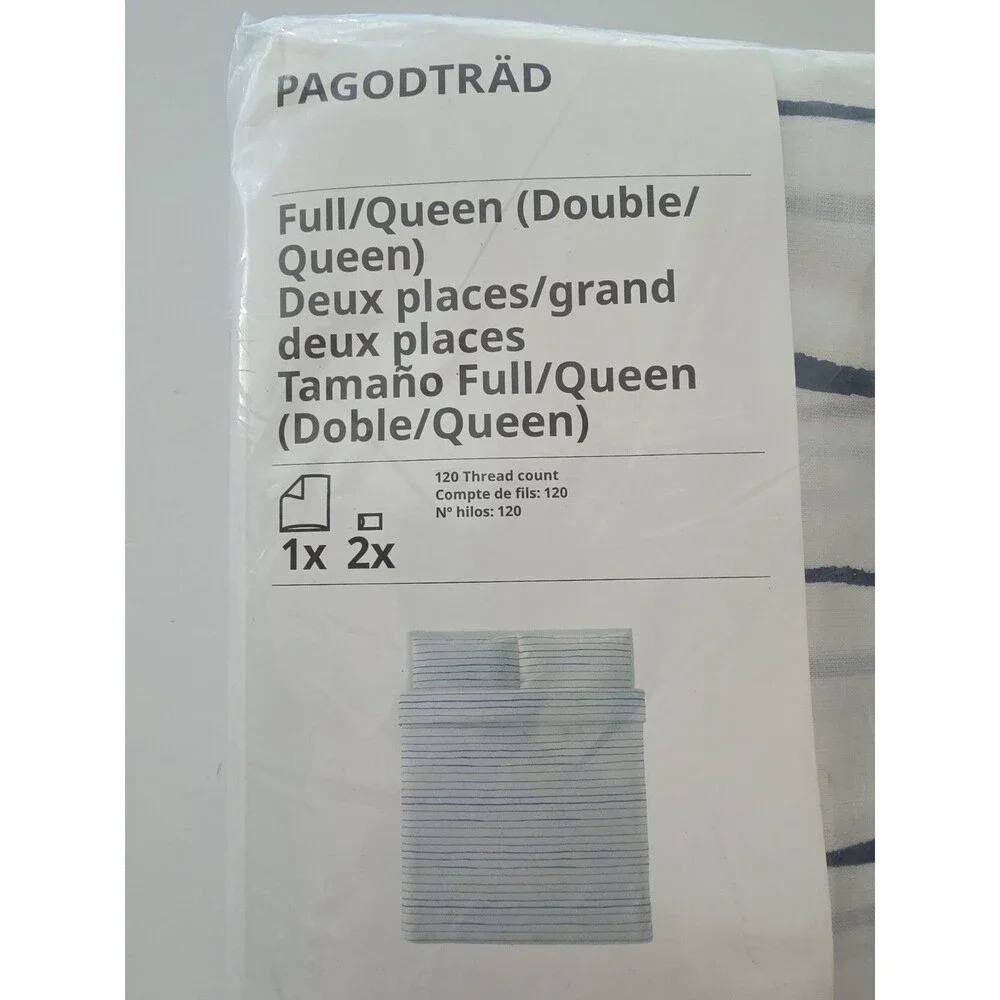 Ikea Pagodtrad Full/Queen Duvet Cover 2 Pillowcases Stripes White Blue